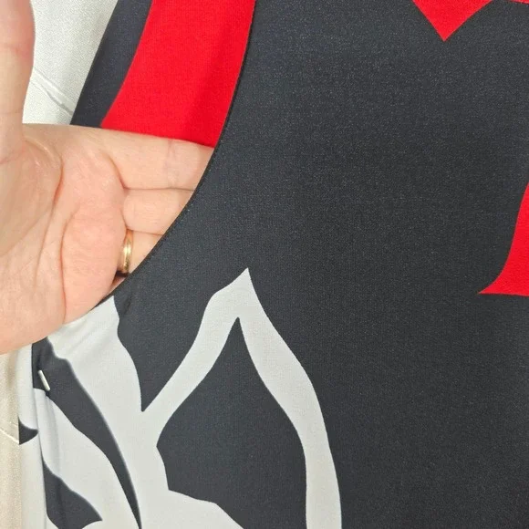 Frank Lyman Design Wide Leg Pants Woman Size 8 Red Black White Abstract Floral - Picture 10 of 11